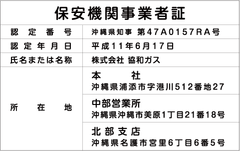 保安機関事業者証